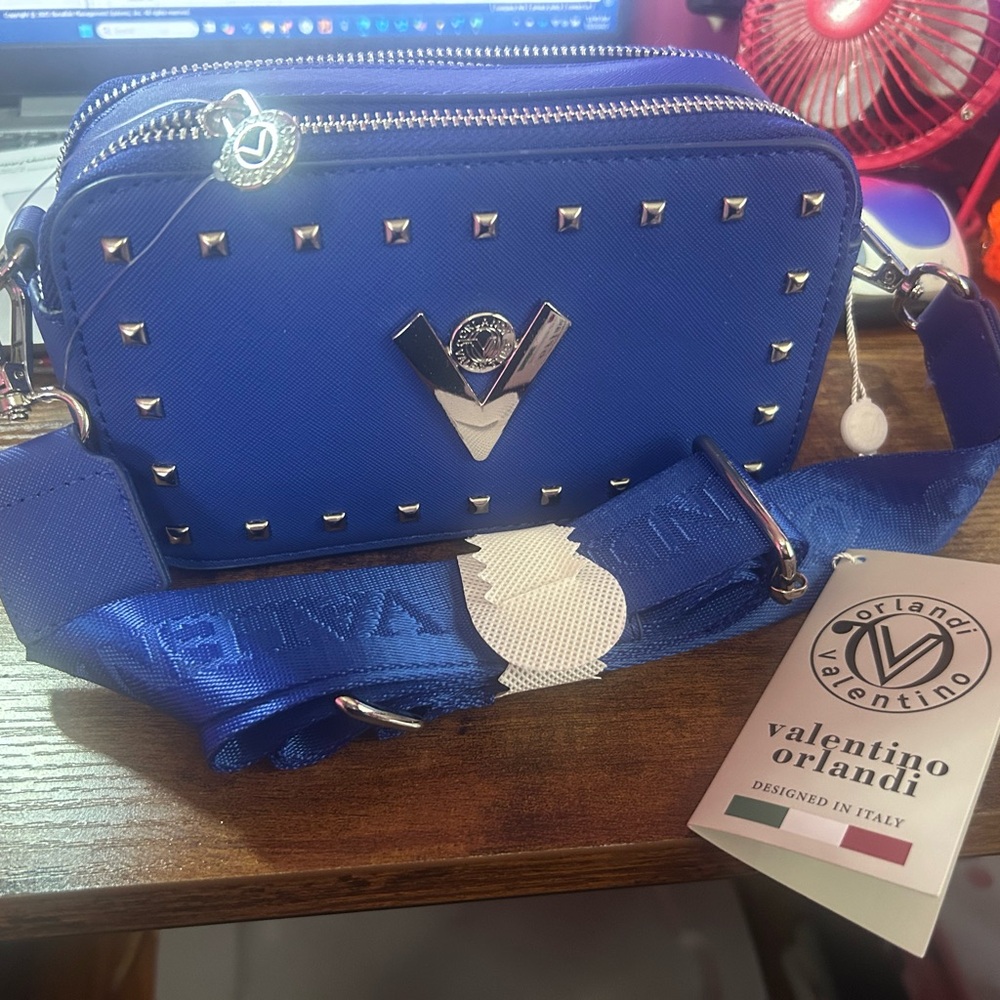 Valentino Orlandi Royal Blue Studded Crossbody Bag